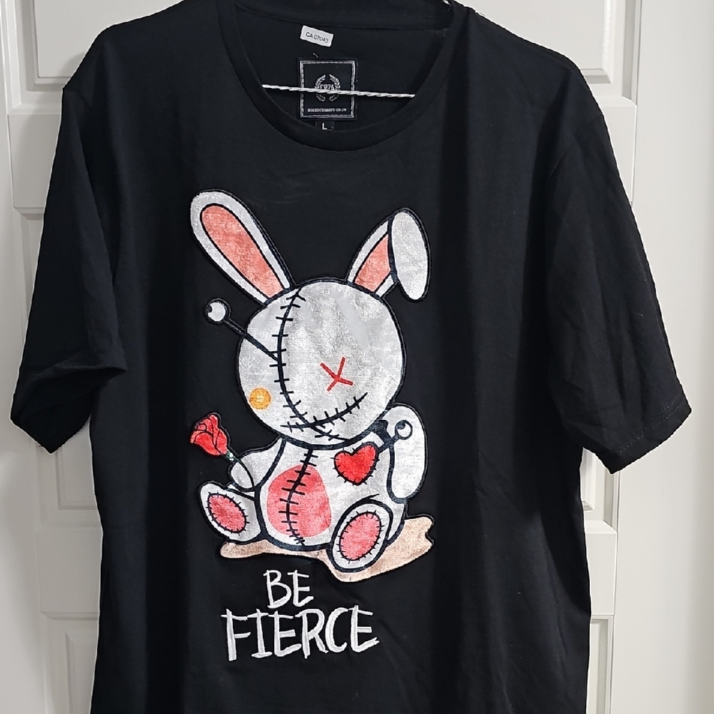 Black Graphic Tee with Fierce Bunny Design